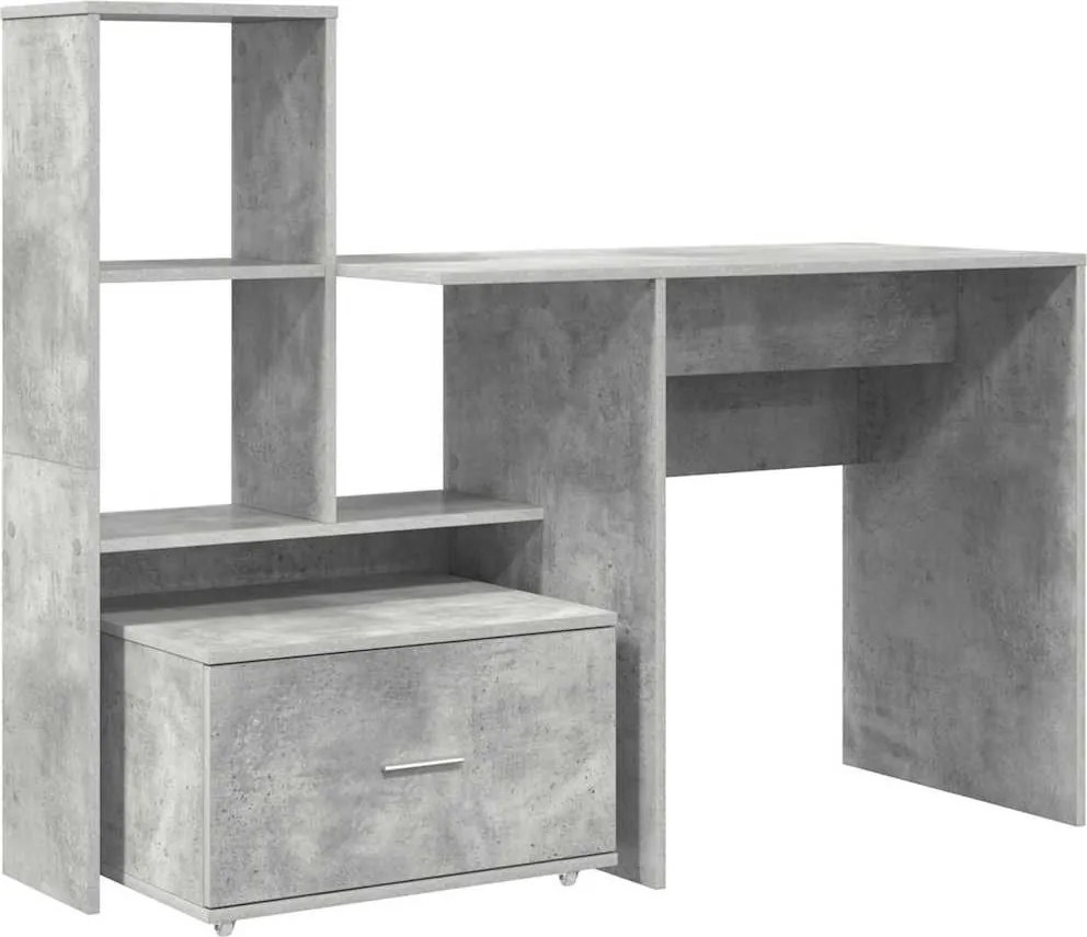 vidaXL Birou cu raft Gri din beton 131,5 x 50 x 106,5 cm Lemn compozit