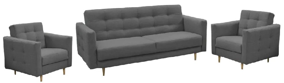 Canapea tapiţată 3+1+1, material textil gri închis, AMEDIA