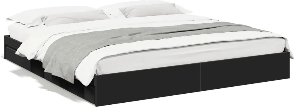 vidaXL Cadru de pat cu sertare negru 200x200 cm lemn prelucrat