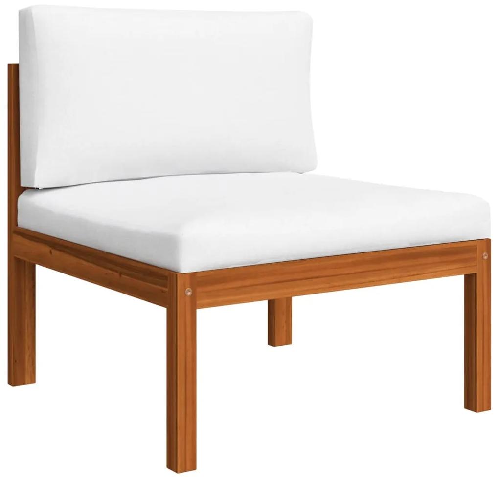 Set mobilier gradina cu perne crem, 6 piese, lemn masiv acacia colt + 2x mijloc + 2x suport pentru picioare + masa, 1