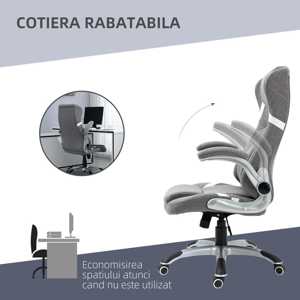 Vinsetto Scaun directorial cu Înălțime Reglabilă, Scaun de Birou Ergonomic Rotativ din Țesătură și Oțel, 68x76x109-117cm, Gri | Aosom România