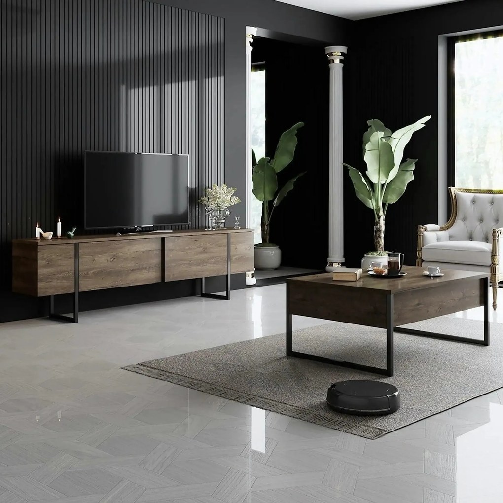 Mobilier living LUXE, nuc/negru, PAL melaminat/metal, 2 piese
