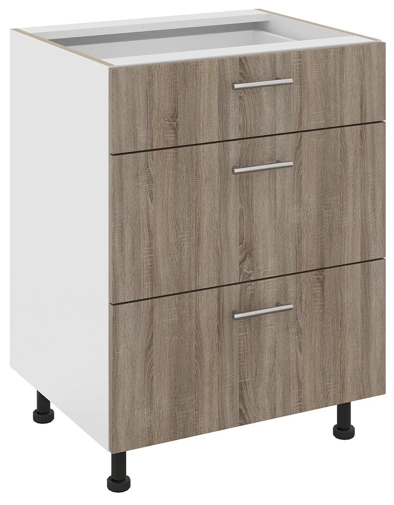 Corp Baza Karo, 3 Sertare, Stejar Sonoma Inchis/Alb, 60 x 50 x 80 cm