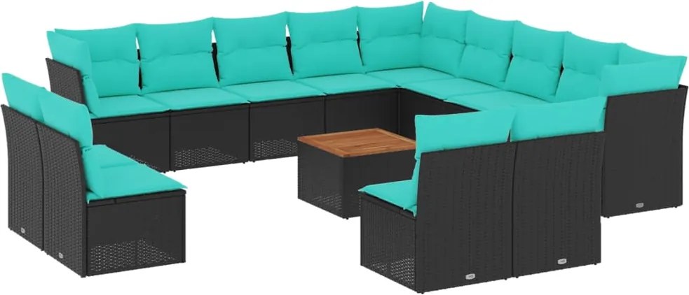 vidaXL Set mobilier de grădină cu perne, 14 piese, negru, poliratan