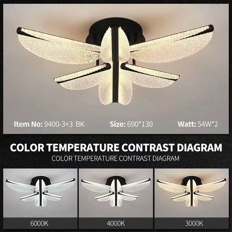 Lustră LED cu telecomandă – Cod 9400-3+3 BK (54×2W)