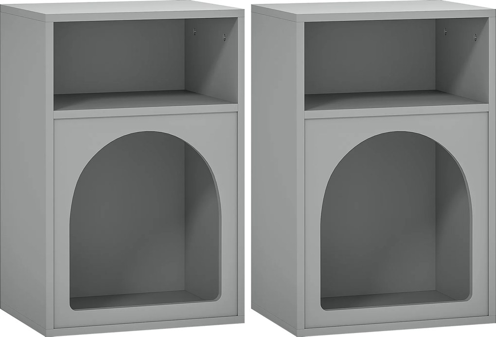 HOMCOM Set de 2 noptiere, noptieră cu compartimente deschise, design arcuat, 40 x 30 x 60 cm, gri | Aosom Romania