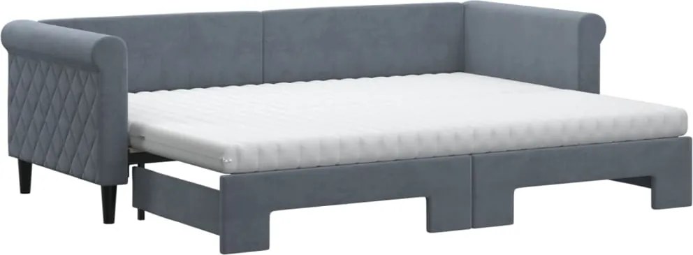 vidaXL Pat de zi cu extensie și saltele gri închis 80x200 cm catifea