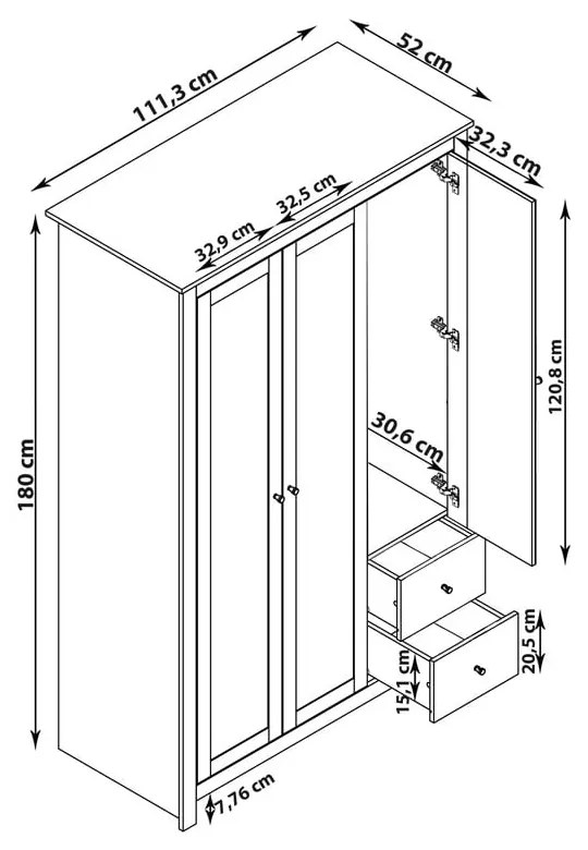 Șifonier gri cu aspect de lemn de stejar 112x180 cm Emerald – Støraa