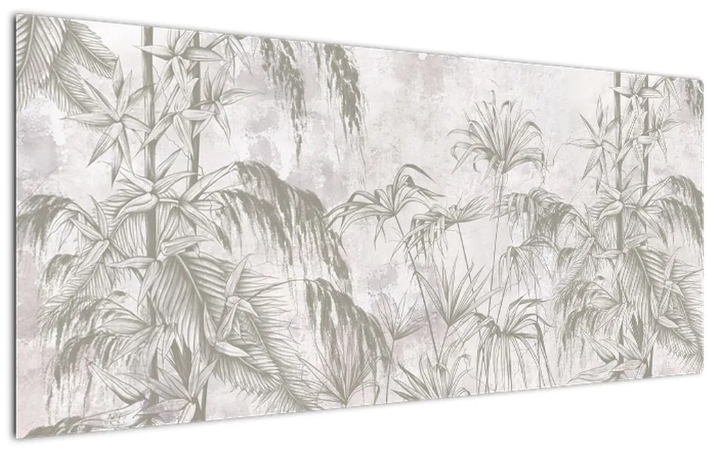Tablou - Plante tropicale pe perete gri (120x50 cm)