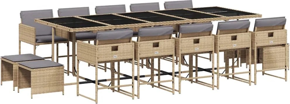 vidaXL Set mobilier grădină cu perne, 15 piese, bej combinat poliratan