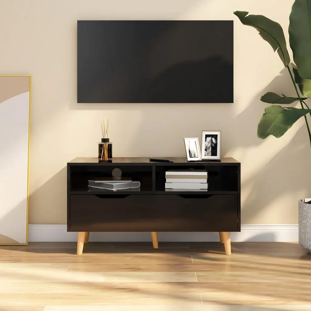 vidaXL Comodă TV, negru extralucios, 90x40x48,5 cm, lemn prelucrat