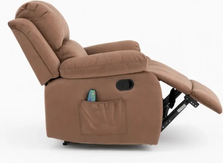 Fotoliu Masaj, Incalzire, rabatabil, sezut cu arcuri metalice, suport picioare extensibil, catifea, Maro