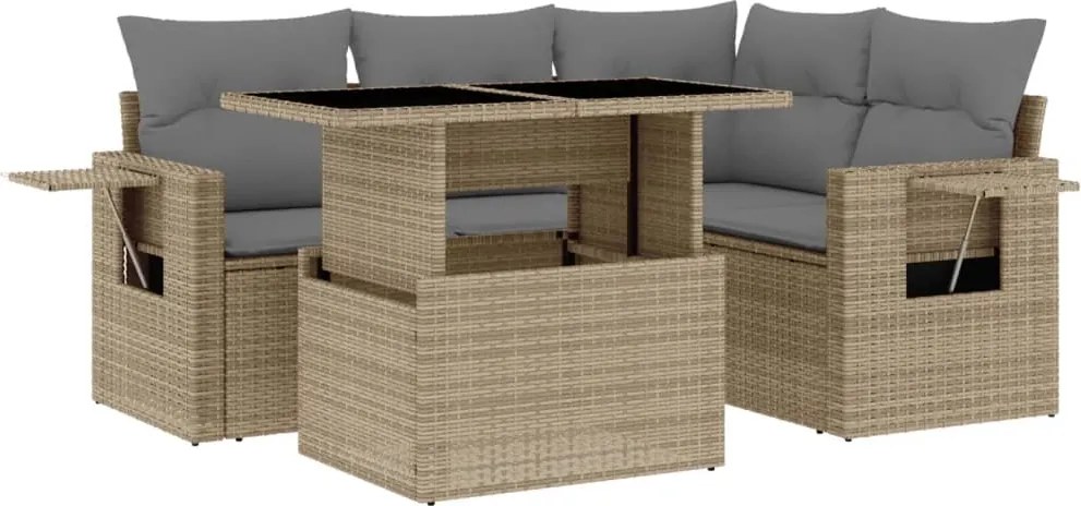 vidaXL Set canapele de grădină cu perne, 5 piese, bej, poliratan