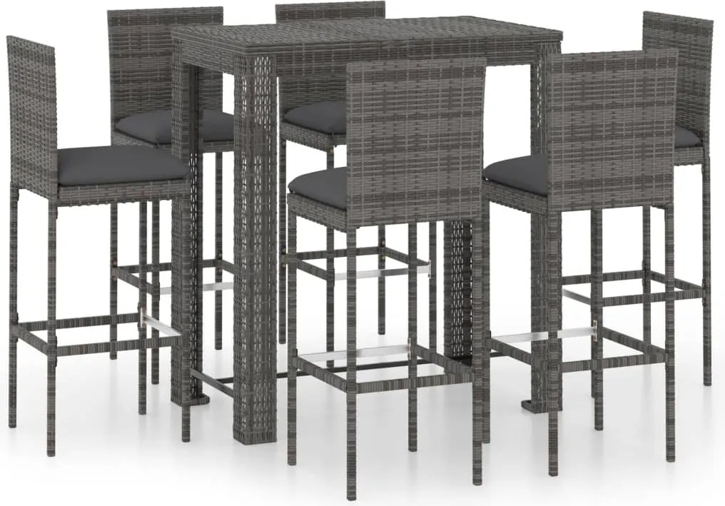 vidaXL Set mobilier bar de grădină cu perne, 7 piese, gri, poliratan