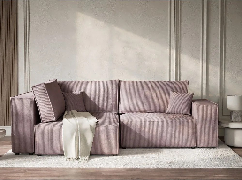 Colțar mov extensibil/cu spațiu de depozitare cu tapițerie din catifea reiată (cu colț pe partea stângă/în formă de ”L”) Tonga – Maison de Rêve
