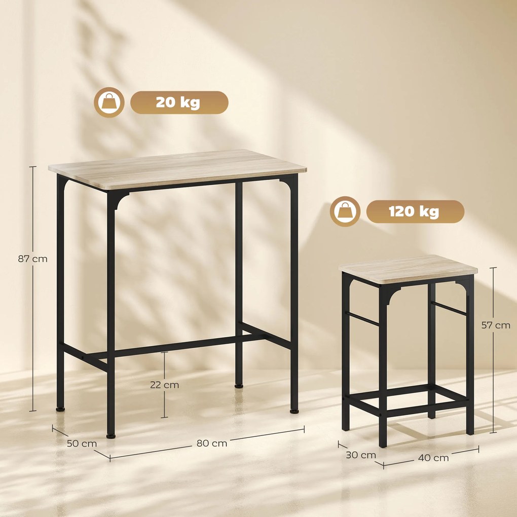 HOMCOM Set Mobilier Bar 3 Piese cu Masă de Bucătărie și 2 Scaune de Bar, Negru și Lemn | Aosom Romania
