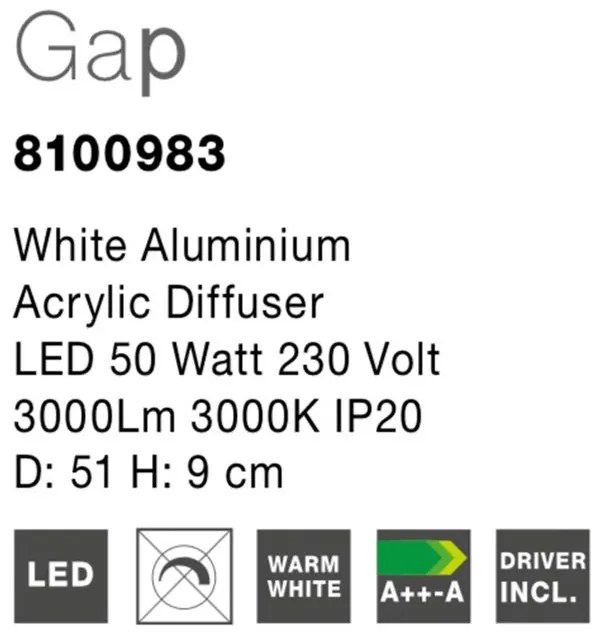 Plafoniera LED design modern Gap alb, 51cm