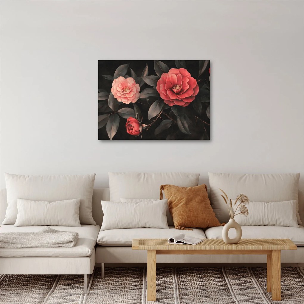 Tablou - Flori roșii pe fundal întunecat (70x50 cm)