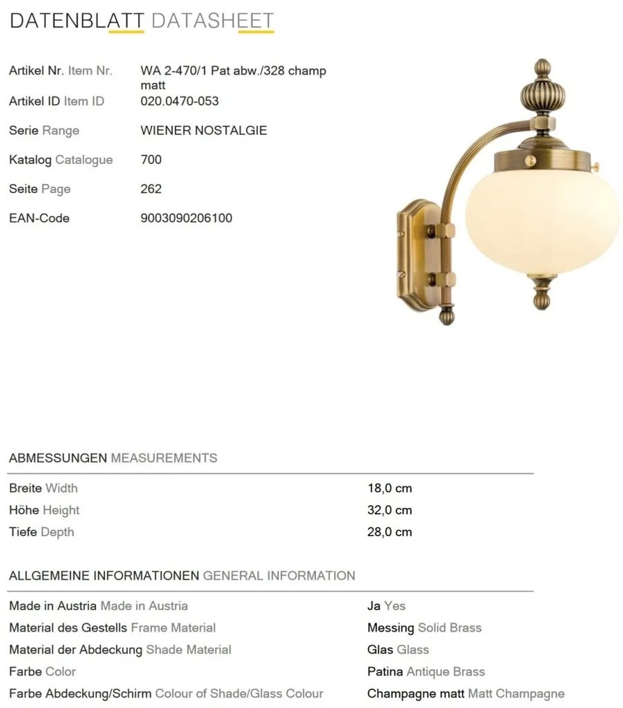 Aplica de perete stil clasic Nostalgie down alama antique/champagne