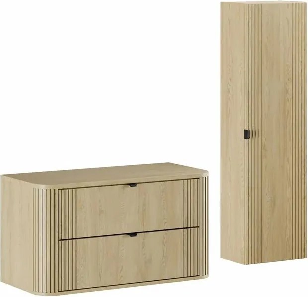 Set dulap baza suspendat 100 cm cu blat si dulap coloana Comad Ovalia stejar Cremona