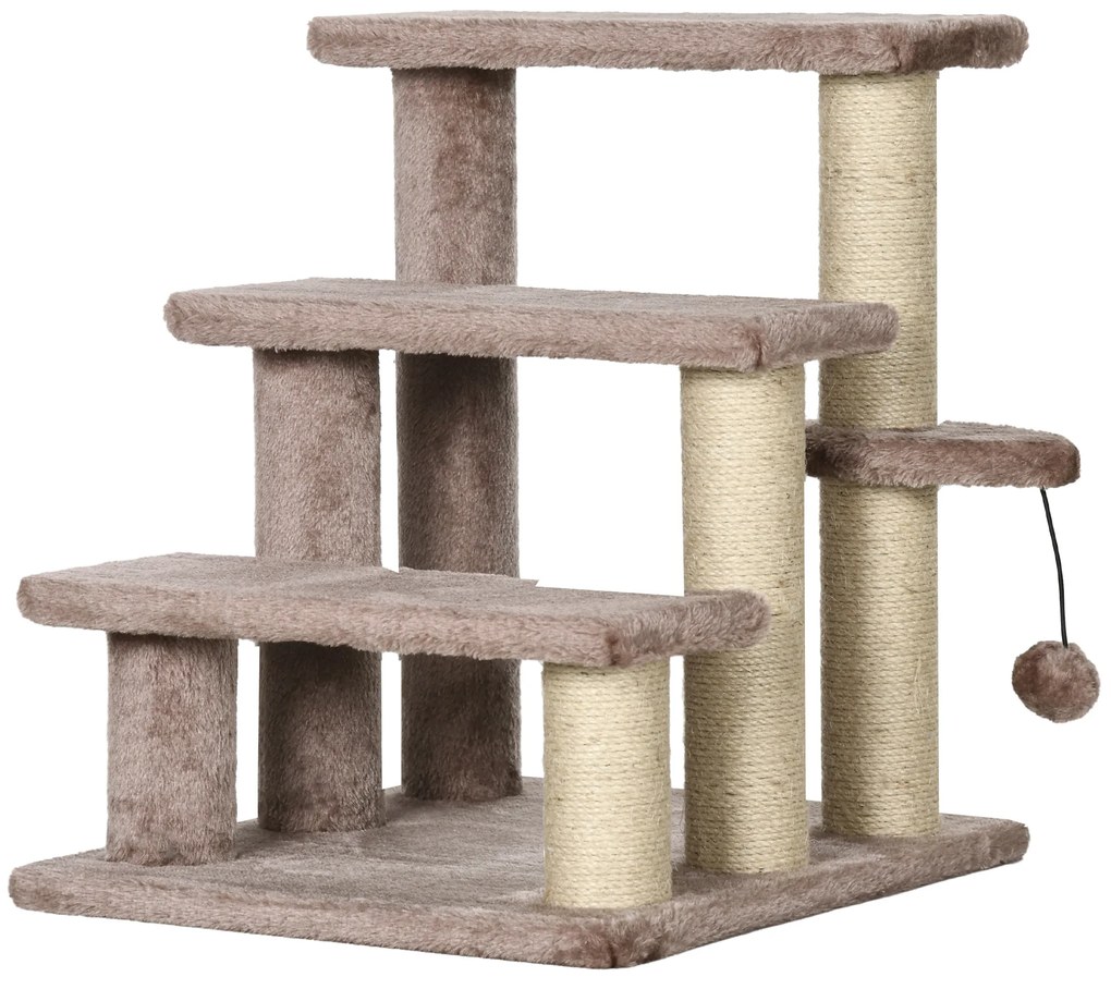 PawHut Arbore pentru zgârieturi, scara pentru animale de companie, 3 trepte, minge de joc, până la 5 kg, 45x40x48cm, Maro | Aosom Romania