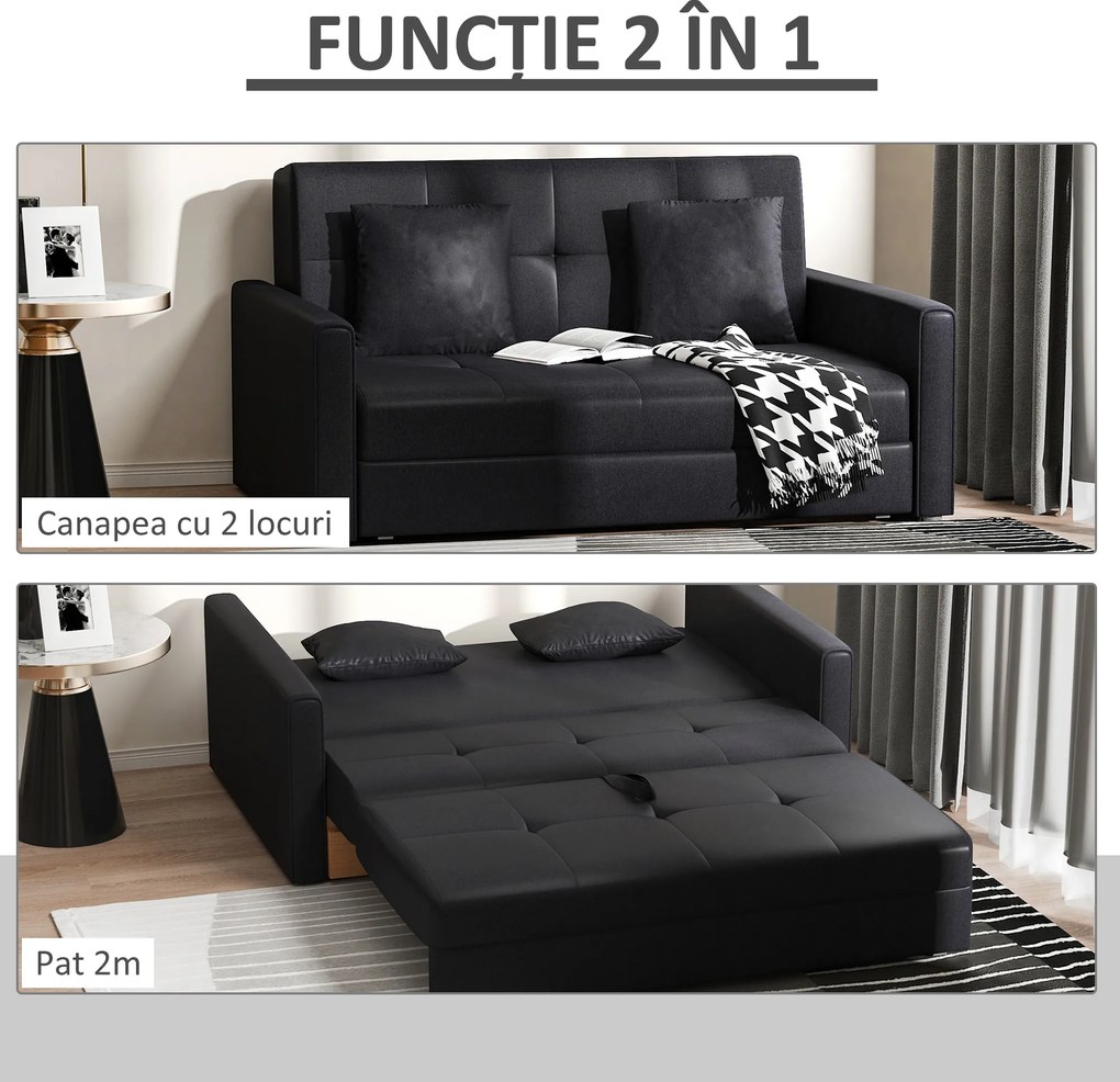 HOMCOM Canapea Extensibila 2 Locuri cu Spațiu de Depozitare Design 2 în 1 pentru Salon Sufragerie Dormitor | Aosom Romania