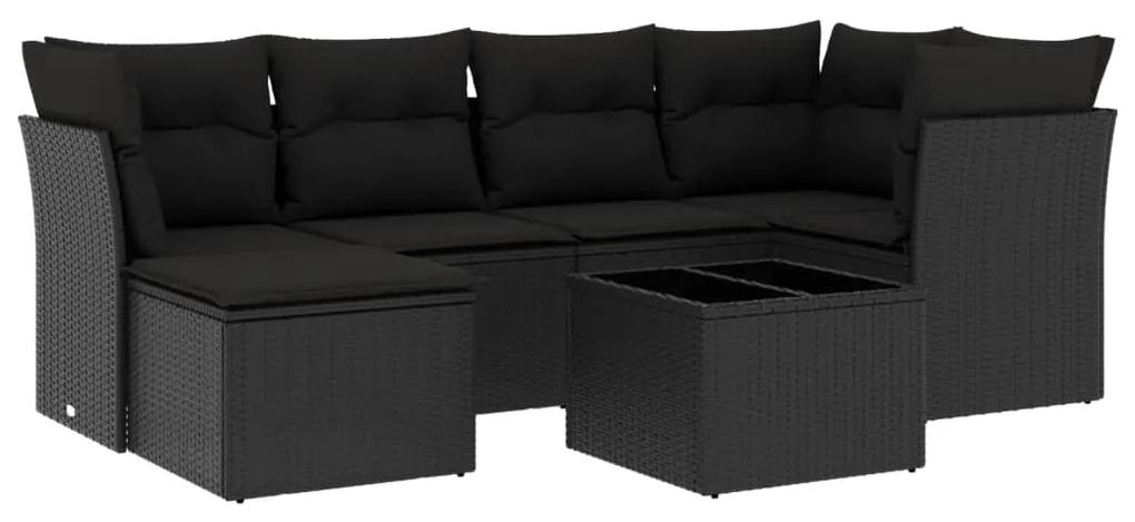 3217955 vidaXL Set canapele de grădină cu perne, 7 piese, negru, poliratan