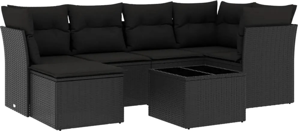 vidaXL Set canapele de grădină cu perne, 7 piese, negru, poliratan