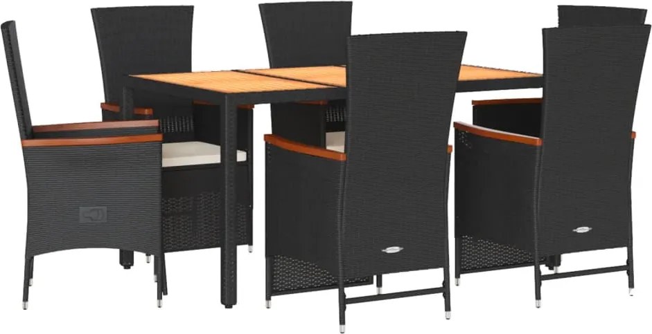 vidaXL Set mobilier de grădină cu perne, 7 piese, negru, poliratan