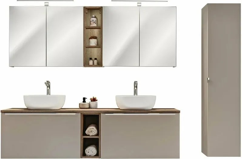 Set mobilier baie 180 cm 12 piese Comad Santa Fe gri siliciu si stejar Santa Fe Vintage