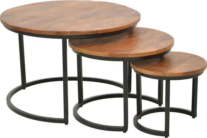 Set 3 Masute Cafea Maui Blat Lemn Mango Finisaj Nuc