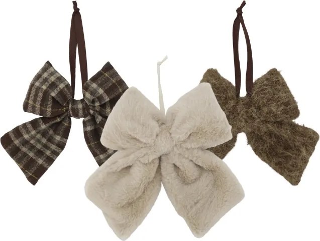 Set 3 fundițe decorative cu agățătoare din țesătură bej și maro, 27x26 cm, „Nœud"