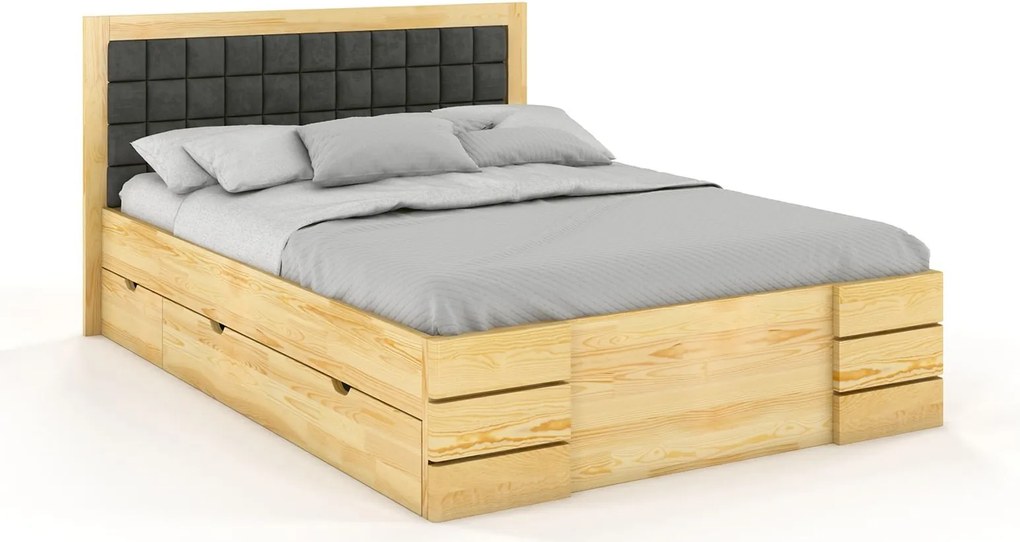 Pat lemn masiv Tapițat TerraCraft cu sertar Personalizabil Model 1 - 120x200, Da