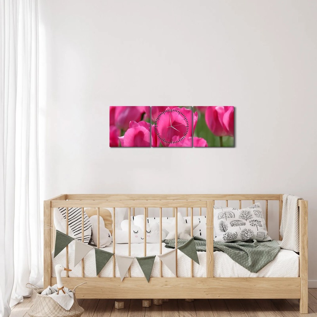 Tablou - Lalele roz (cu ceas) (90x30 cm)