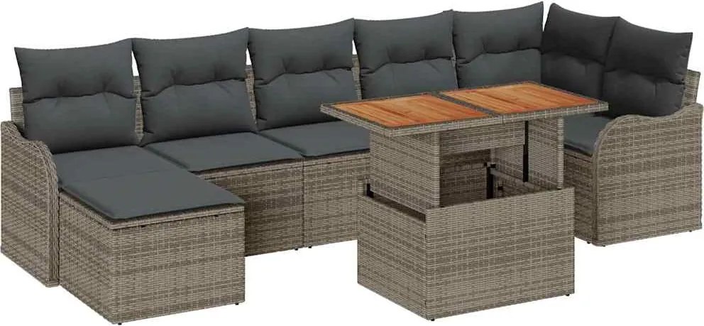 vidaXL Set de canapele pentru grădină cu pernă cu depozitare 8 pcs Gri