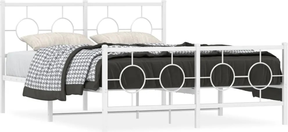 vidaXL Cadru de pat metalic cu tăblie, alb, 135x190 cm