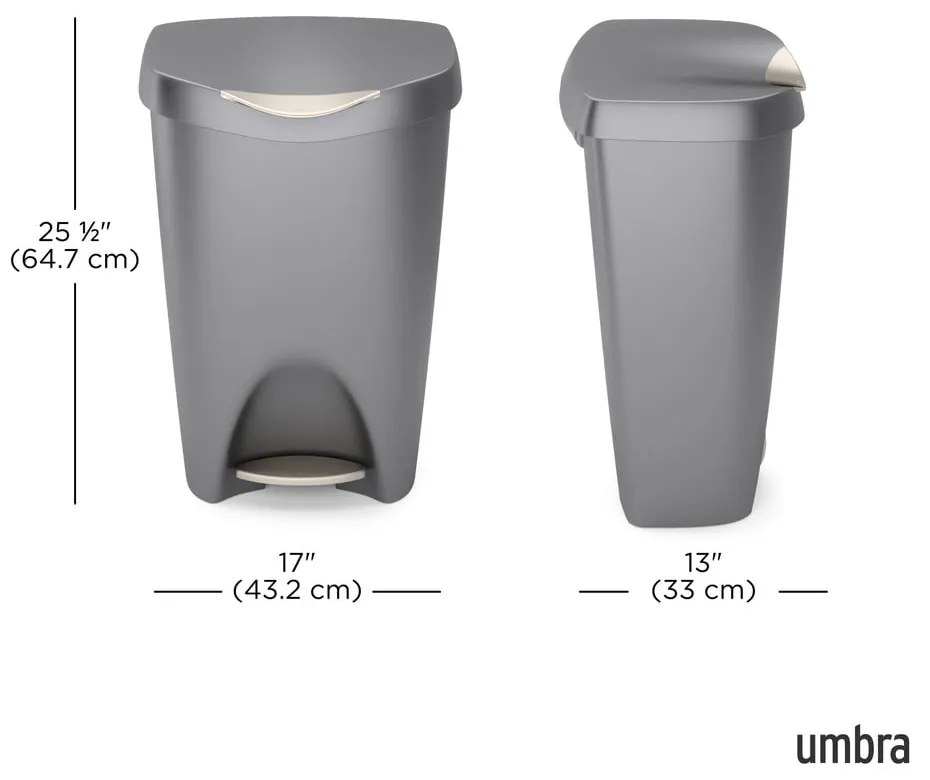 Coș de gunoi gri cu pedală din plastic 50 l Brim – Umbra