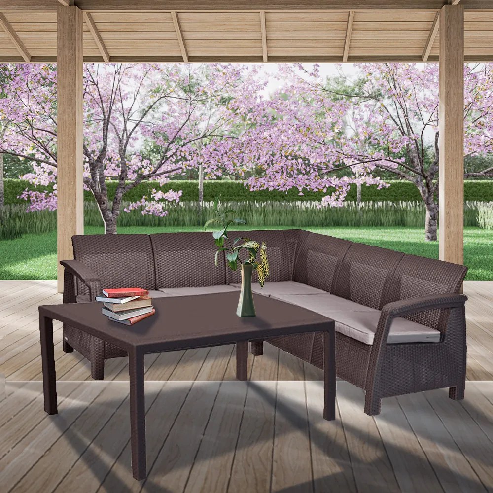 Set de mobilier de grădină Corfu Love max duo cu masă melodie maro