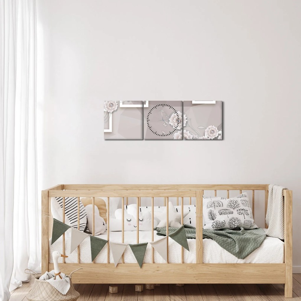 Tablou - Imagine flori bej (cu ceas) (90x30 cm)