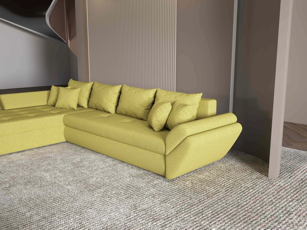 Colțar extensibil dumonde cu ladă de depozitare si sezut confortabil din spuma high-density, Loana XL Enjoy Verde 335x185 cm