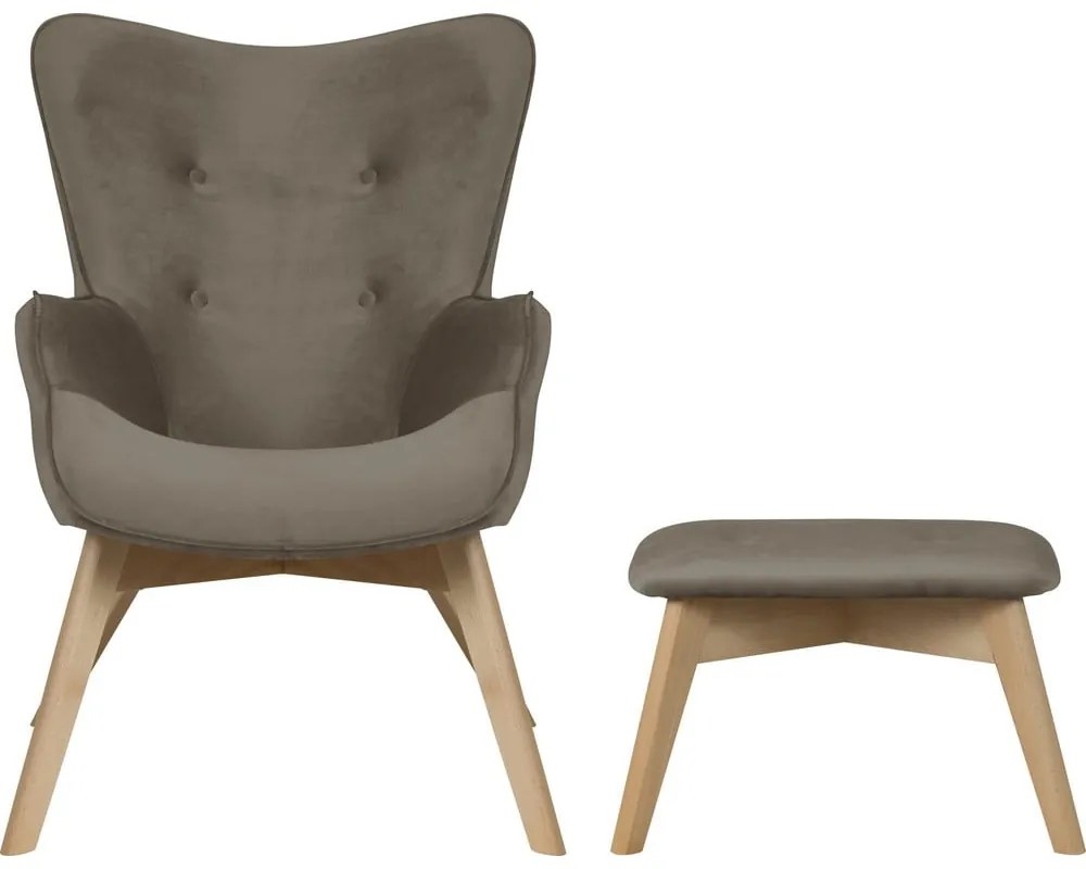 Fotoliu cu taburet maro deschis cu tapițerie din catifea Niko – Ropez