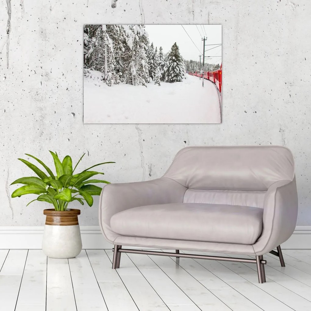 Tablou - Tren într-un peisaj înzăpezit (70x50 cm)