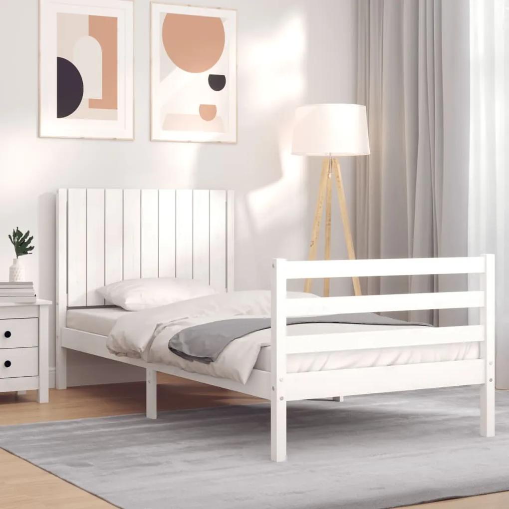 3194752 vidaXL Cadru de pat cu tăblie, alb, 90x200 cm, lemn masiv