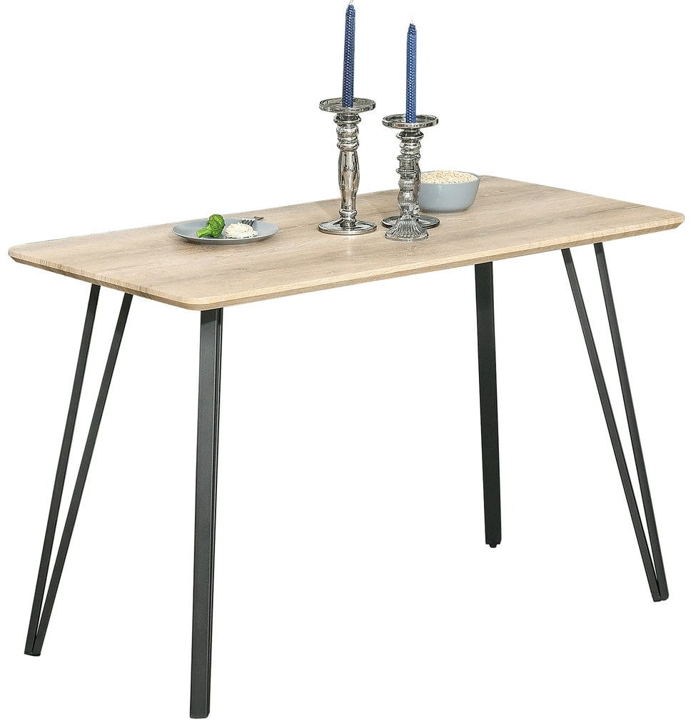 HOMCOM Masă de mese design industrial, blat mare dim. 120L x 60l x 75H cm, picioare din metal negru în formă de ace, MDF aspect de stejar deschis | Aosom Romania