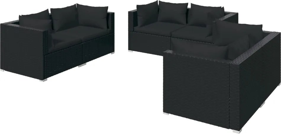vidaXL Set mobilier de grădină cu perne, 6 piese, negru, poliratan