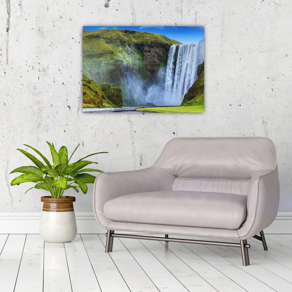 Tablou pe sticlă - Cascada Seljalandsfoss (70x50 cm)