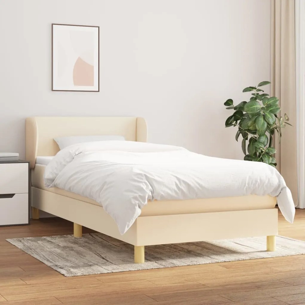 3126618 vidaXL Pat box spring cu saltea, crem, 90x200 cm, textil