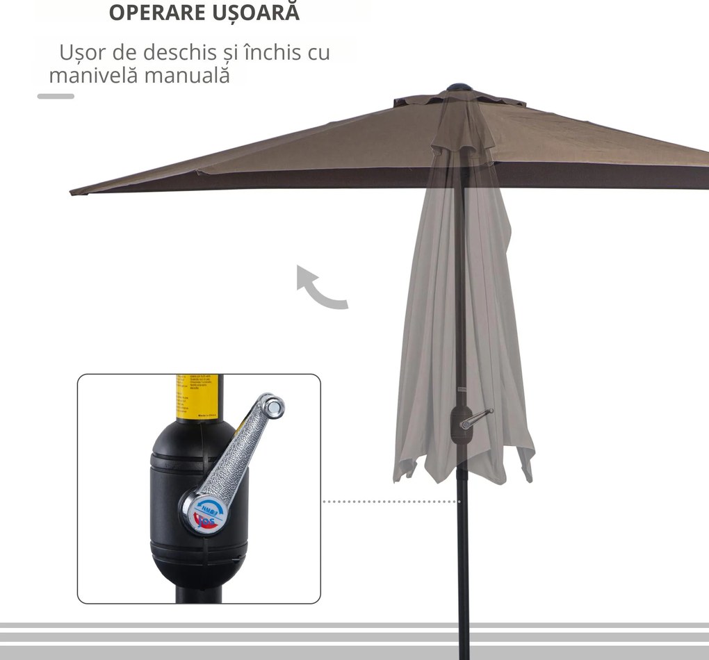 Outsunny Umbrelă Perete Semi Circulară Deschidere Manivela Economie Spațiu Terasă Balcon Cafeniu | Aosom Romania