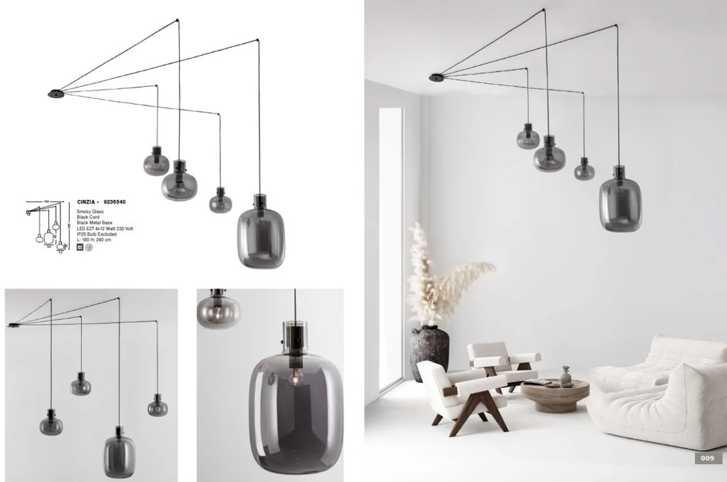 Lustra cu 3 pendule design modern CINZIA fumuriu