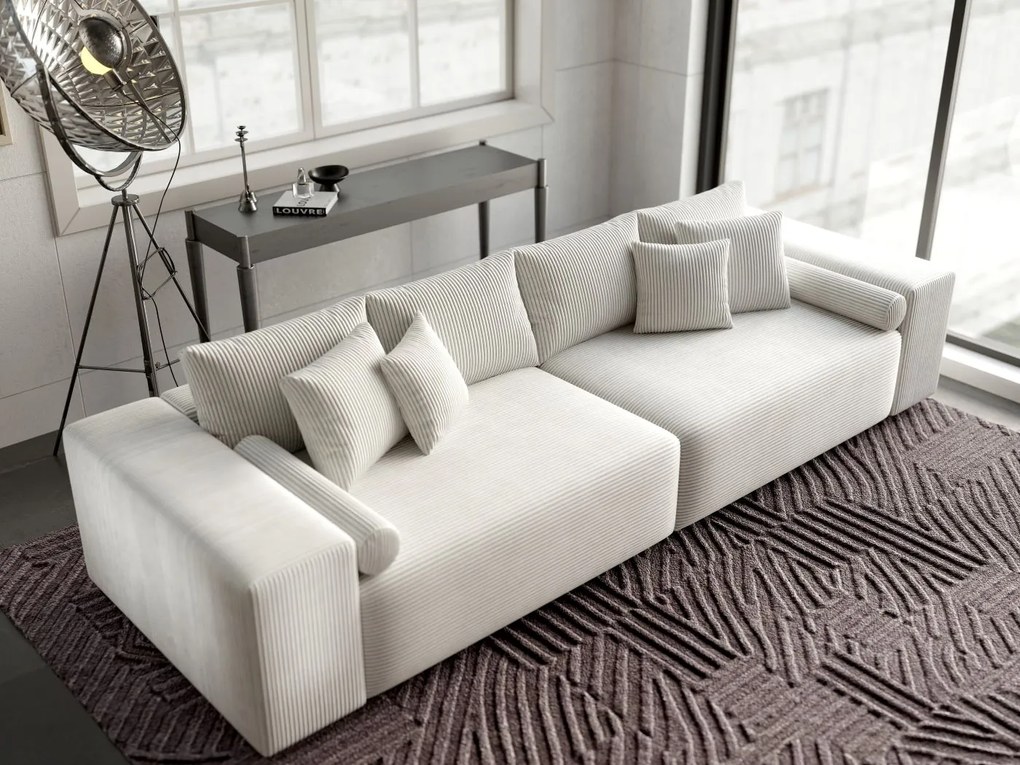 Canapea extensibilă dumonde cu ladă de depozitare si sezut confortabil din spuma high-density, Marbela Zoom Cream XXL 295x100 cm